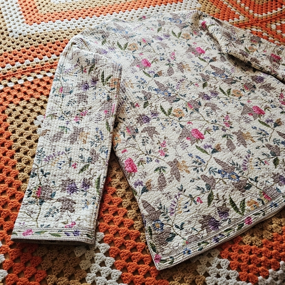 Vintage Reversible Quilted Floral Cream Off-White Light Asian Tang Style Jacket - Picture 8 of 16